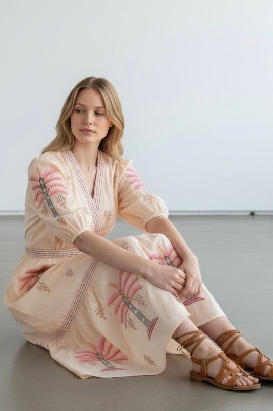 Palm Party Dress - Light peach